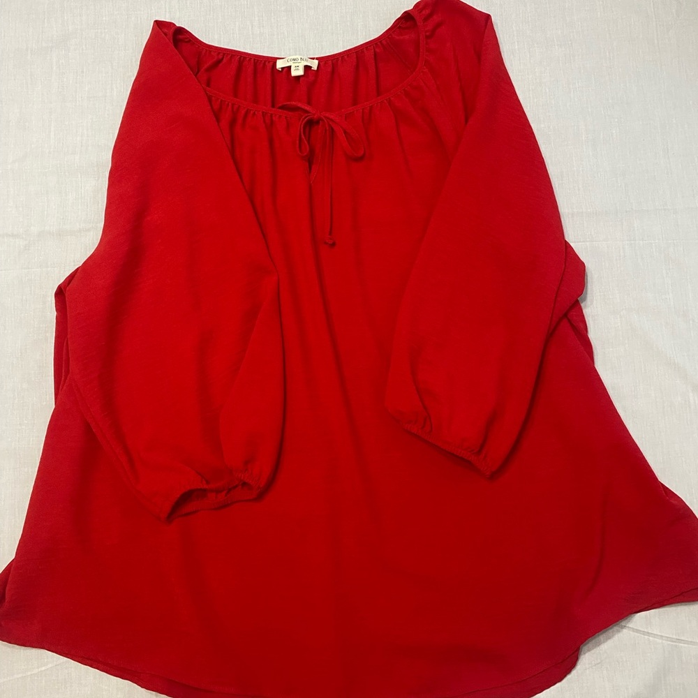 Como Blu Womens red 3/4 sleeve peasant top sz 3x